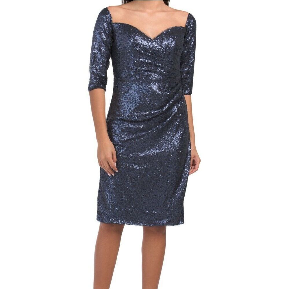 Rene by Rene Ruiz Blue Sequin Ruched Mini Dress